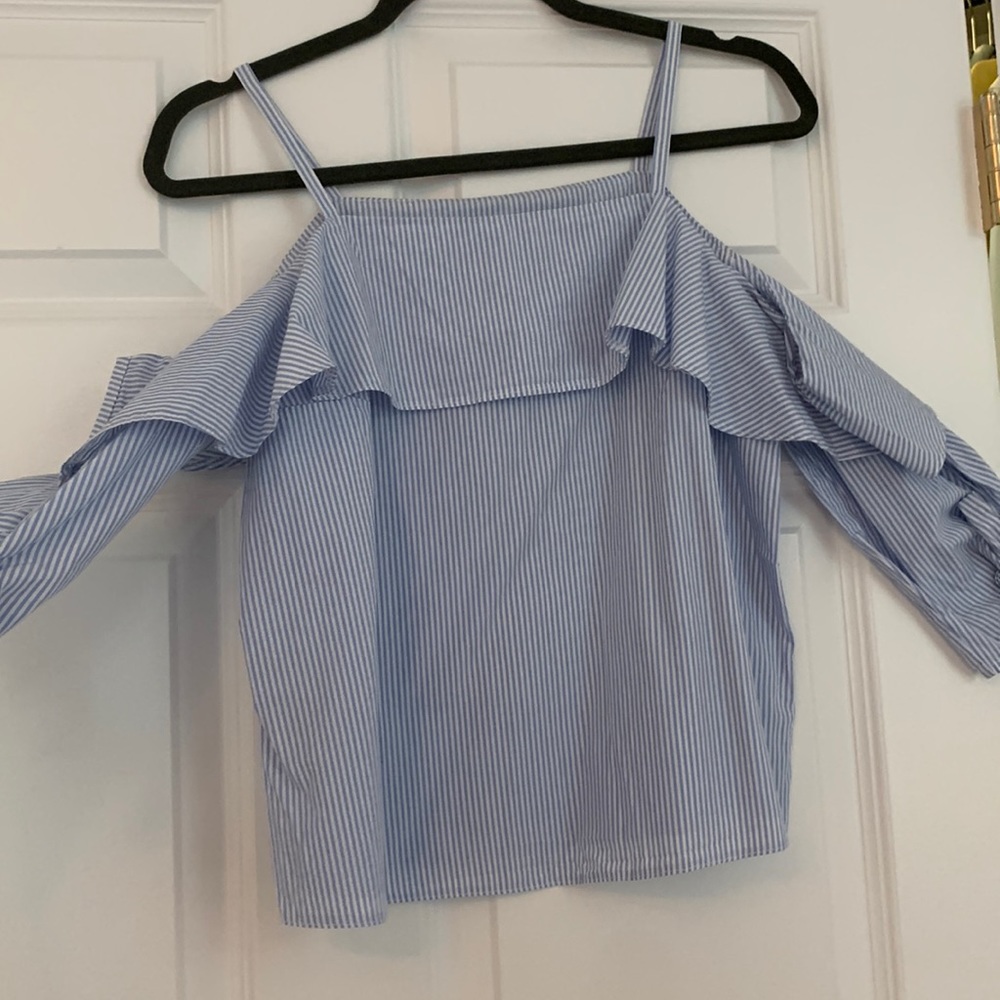 Pinstripe off the shoulder Blouse - Size 4